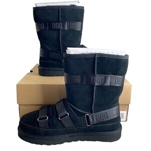 UGG Womens Classic Short‎ Hybrid Boots Black Suede Straps Size 8